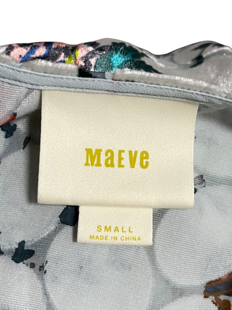 Small Maeve Anthropologie Sheer Umi Wrap Floral Velvet Shirt Silk Blend