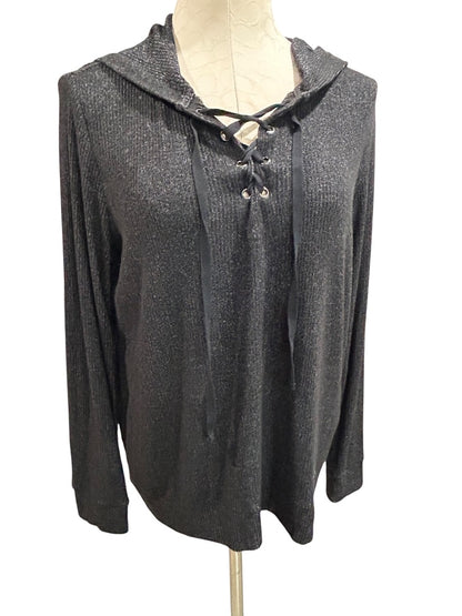 Large Market & Spruce Pullover Hoodie Soft Knit Lace Up Neckline Charcoal
