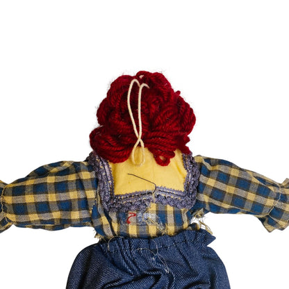 Vintage Handmade Raggedy Ann Rag Ornament Jean Denim 10 Inch