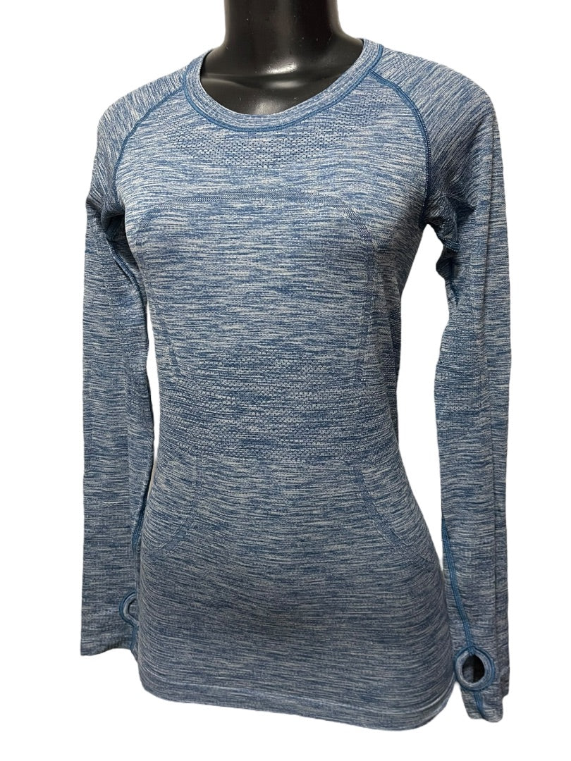 XS Lululemon Athletica Run Head Up Heart Out Womens Long Sleeve Top Blue