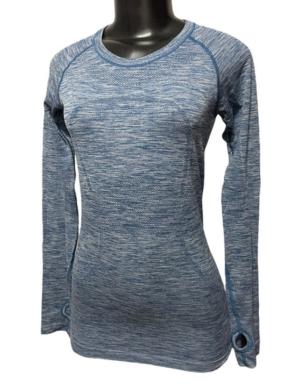 XS Lululemon Athletica Run Head Up Heart Out Womens Long Sleeve Top Blue