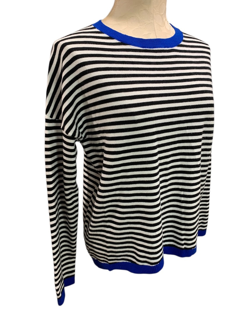 Small Zesica Womens Soft Pullover Sweater Black White Blue
