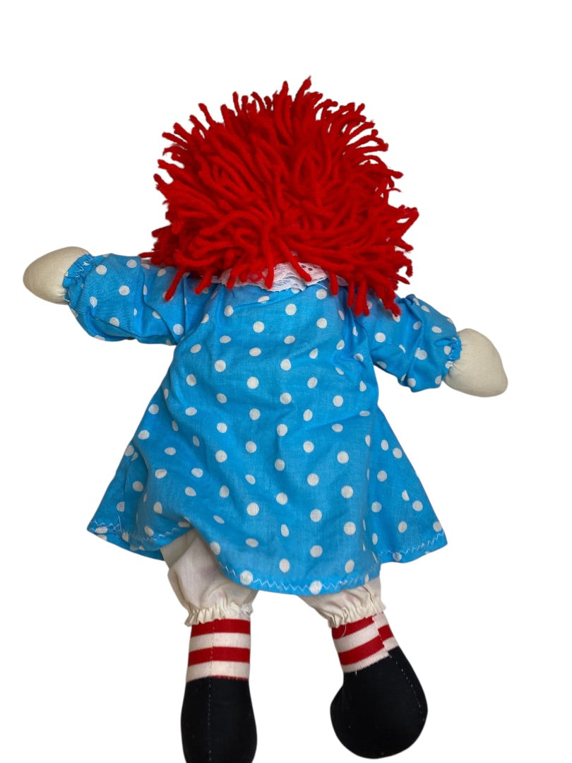 Vintage Raggedy Ann Rag Doll Blue Polka Dot Dress 15" Handmade