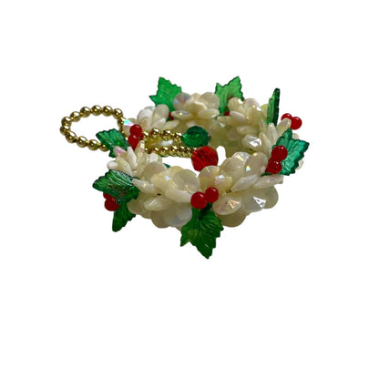 Vintage Beaded Handmade Ornament Holiday Wreath 2"Diameter