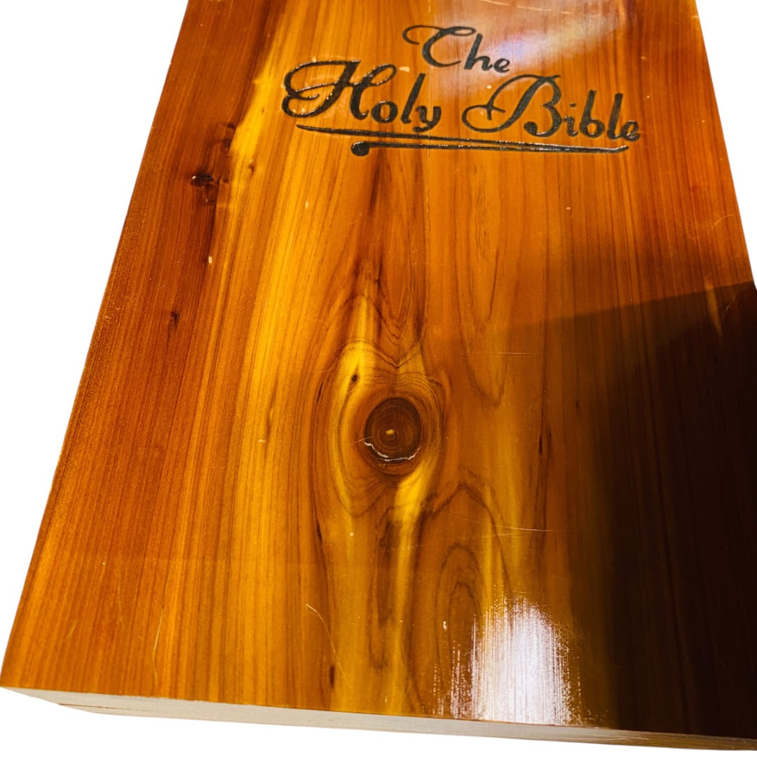 1950s Holy Bible in Hinged Cedar Box Revised Standard Nelson