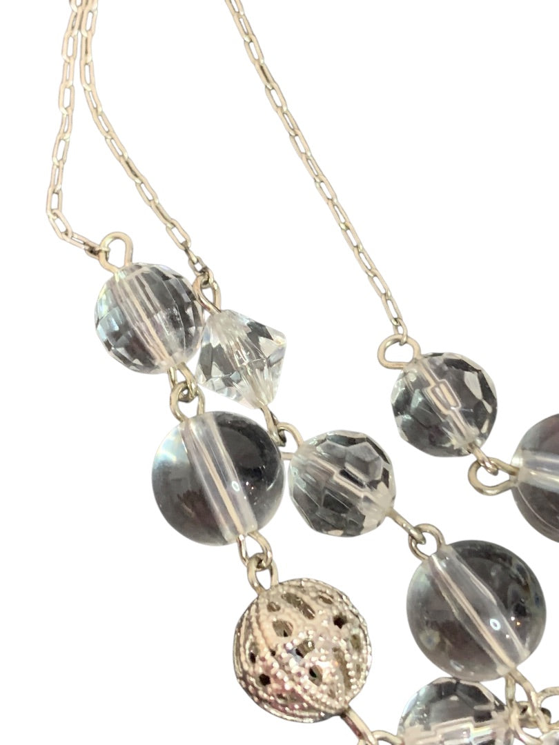 Express Multistrand Silvertone Necklace Clear Beads 16 Inch