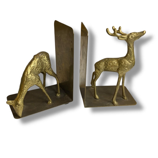 Vintage Brass Deer Bookends Buck and Doe Bookends  Book Support Brackets