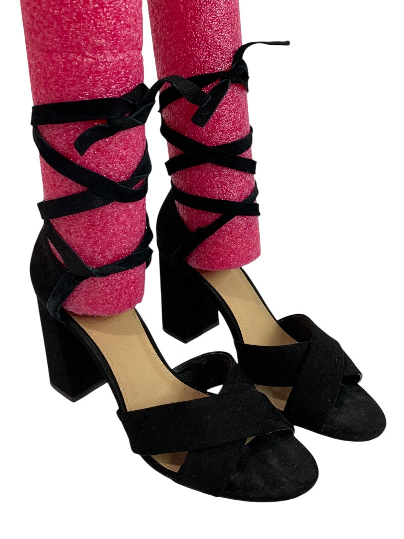 Size 5.5 Loft Womens Lace Up Black Faux Suede 3.5" Heels Shoes