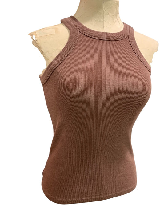 Small Loft Womens Ribbed Brown Tank Top Shirt