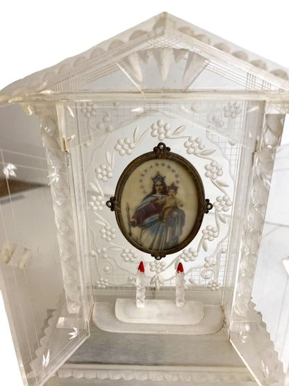 Vintage Acrylic Clear Music Box Jesus and Mary Music Box Not Working Shrine