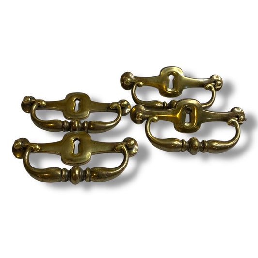 1970s Set of 4  Drawer Pulls 4.25" with 5" Plate Keeler Brass