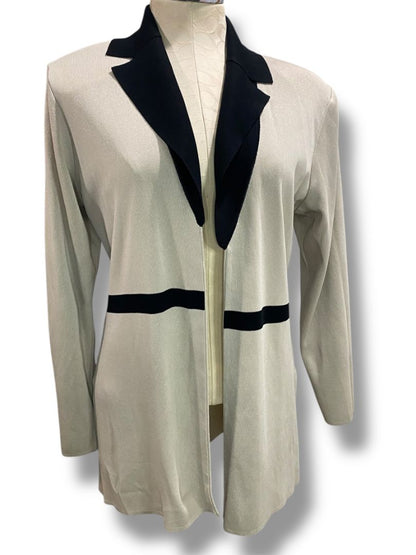 Medium exclusively Misook Tan Black Jacket Lapels Lagenlook