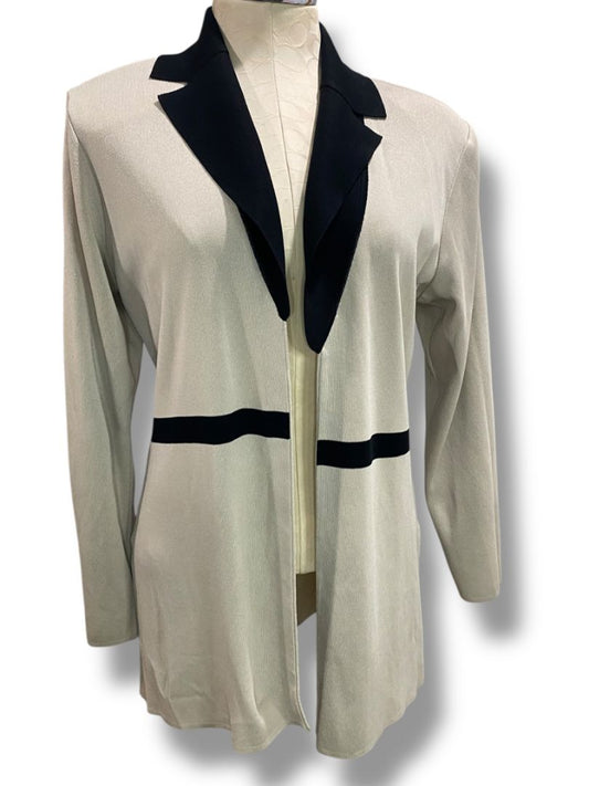 Medium exclusively Misook Tan Black Jacket Lapels Lagenlook