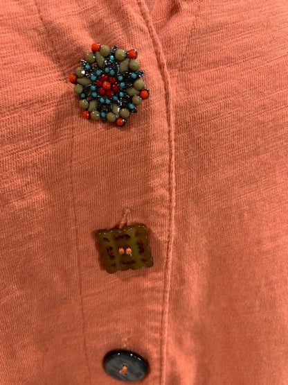 Medium Petite Soft Surroundings Jeweled Button Up Knit Shirt Top Womens
