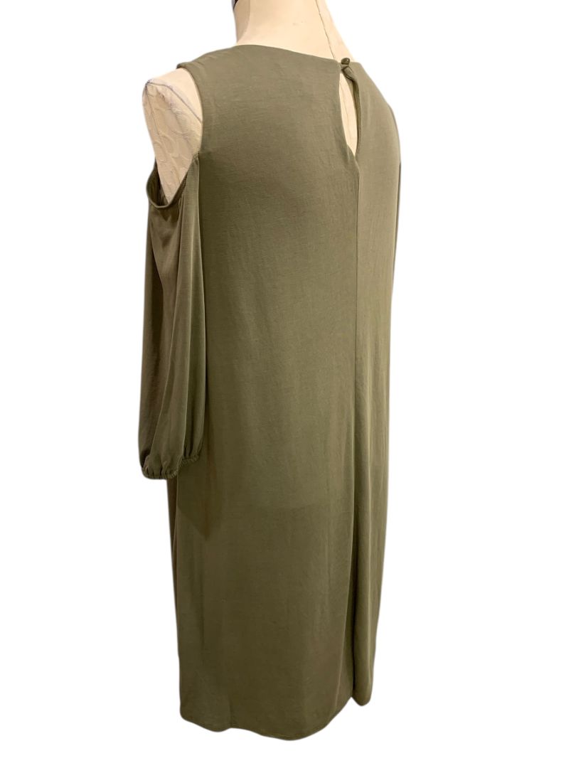 Small Luxology Olive Green New Shift Dress Cold Shoulder Detachable Necklace