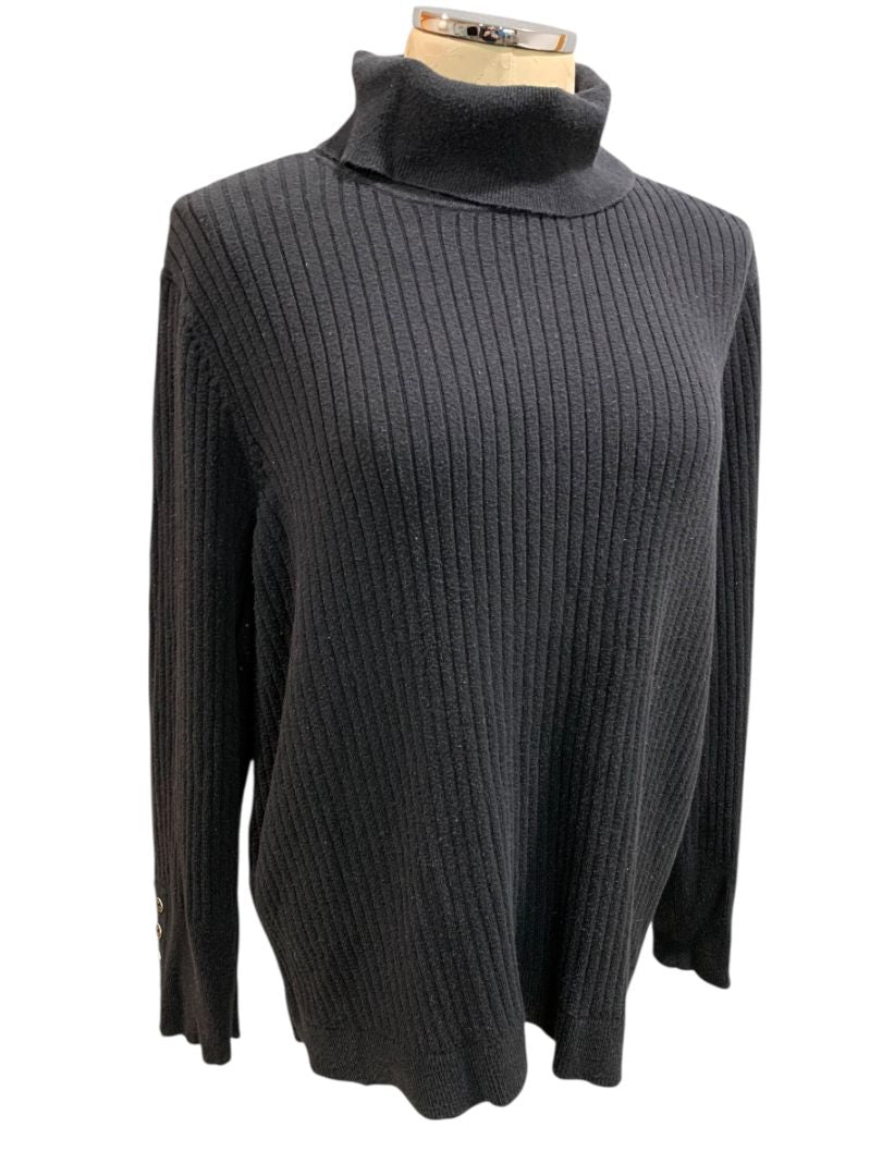Size 2X Talbots Plus Womens Ribbed Black Turtleneck Sweater