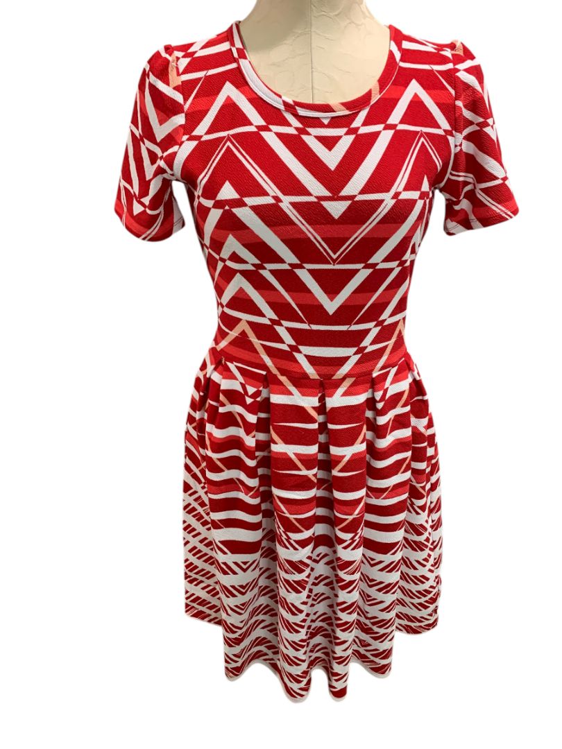 Medium LulaRoe Amelia Dress Pockets Red White