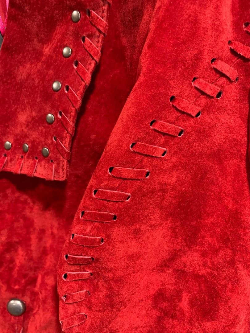 Size 3X Midnight Velvet Womens Red Suede Western Jacket Fringe New