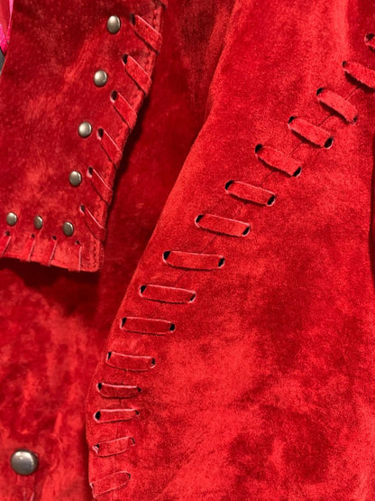 Size 3X Midnight Velvet Womens Red Suede Western Jacket Fringe New