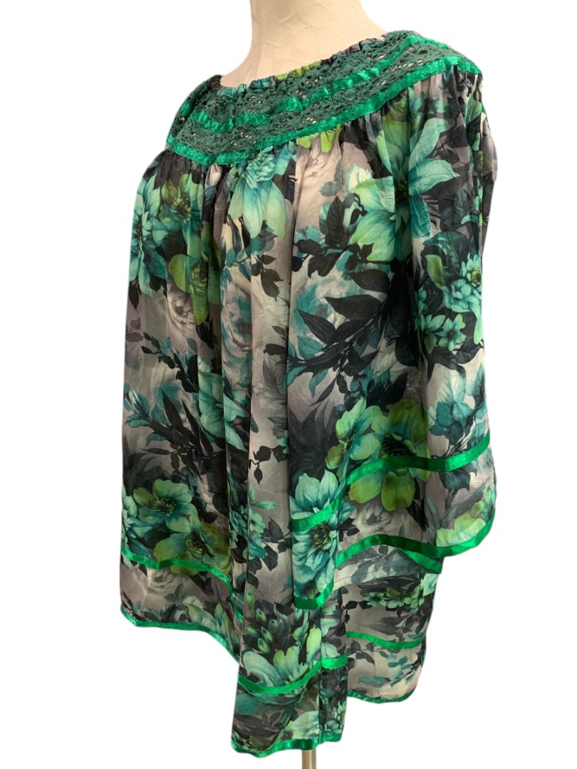 Size 3X Angel Heart Boutique Womens Green Sheer Off Shoulder Blouse