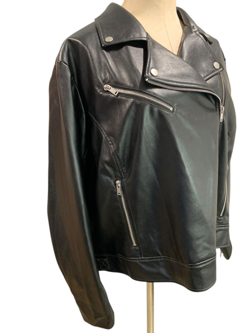 Size 2X Nine West Vegan Leather Womens Moto Style Jacket Black