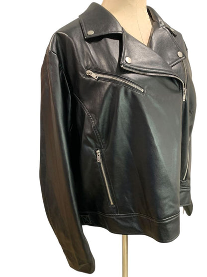 Size 2X Nine West Vegan Leather Womens Moto Style Jacket Black