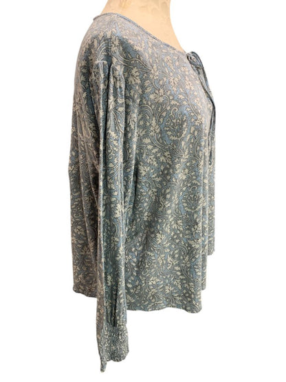 Size XL Lucky Brand Womens Knit Peasant Style Top Blue Ivory Boho