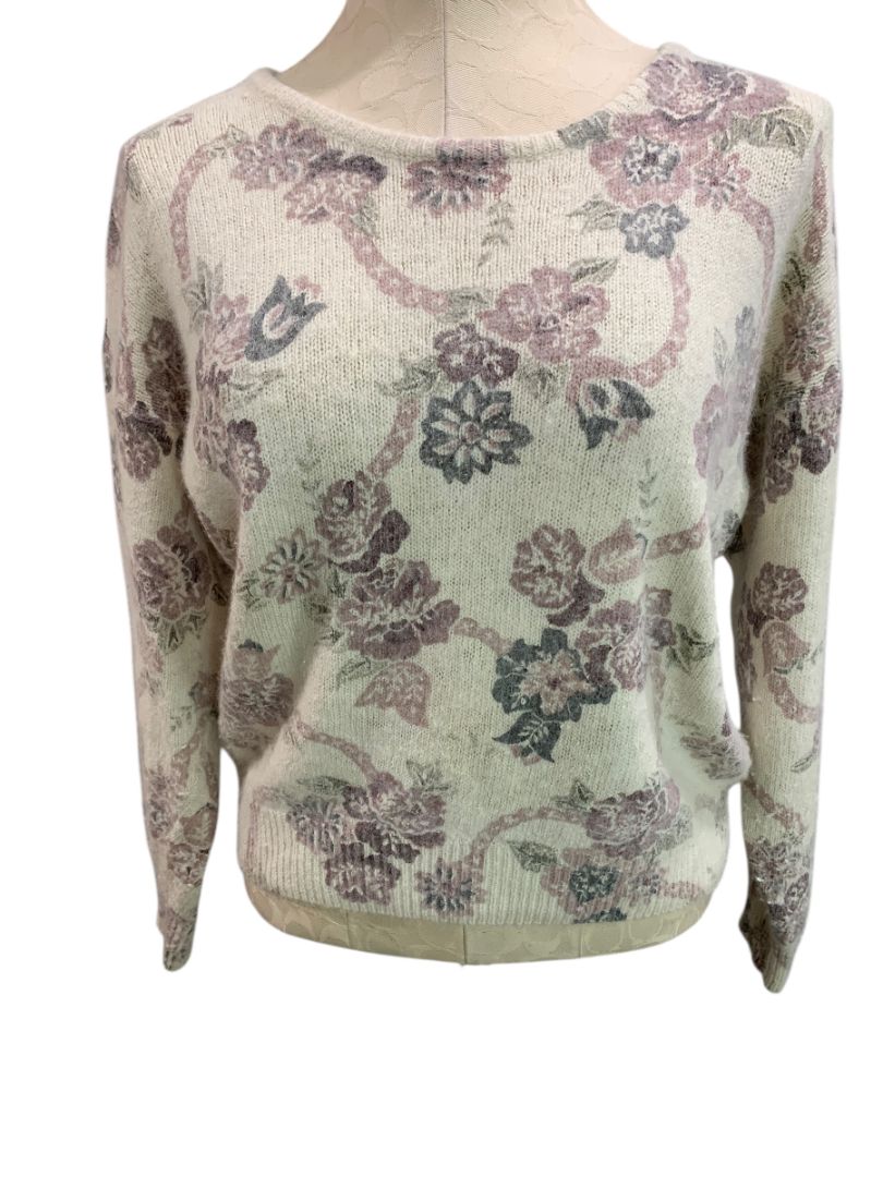 Medium Rachel Max Womens Silk Angora Blend Floral Sweater