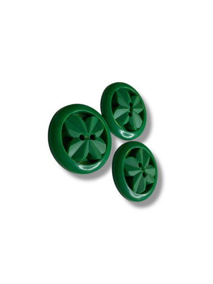 Set of 3 Green Midcentury Buttons Acrylic Clover Design 1.1" (28mm)