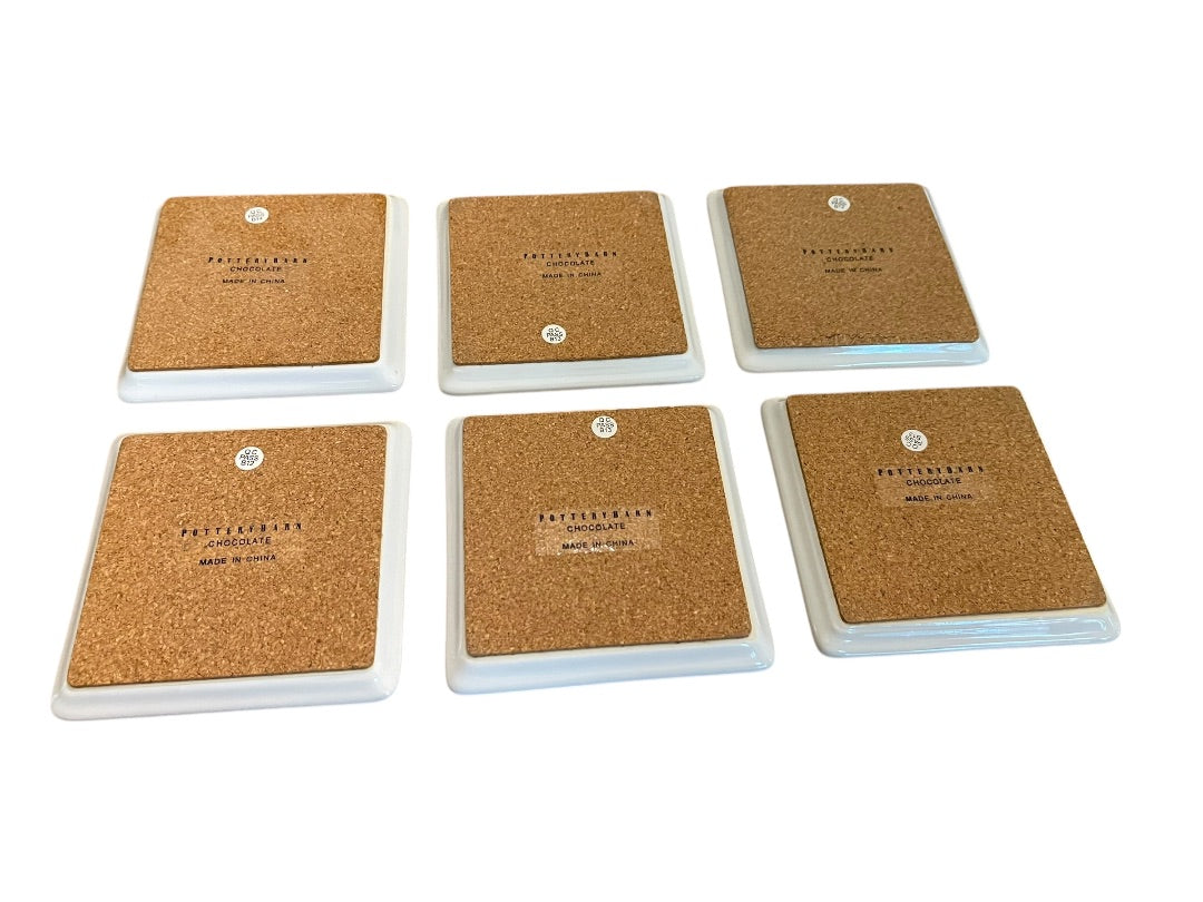 Set of 6 Chocolate Deespaul-Havez Pottery Barn Coasters Dessert Plates 4.5"