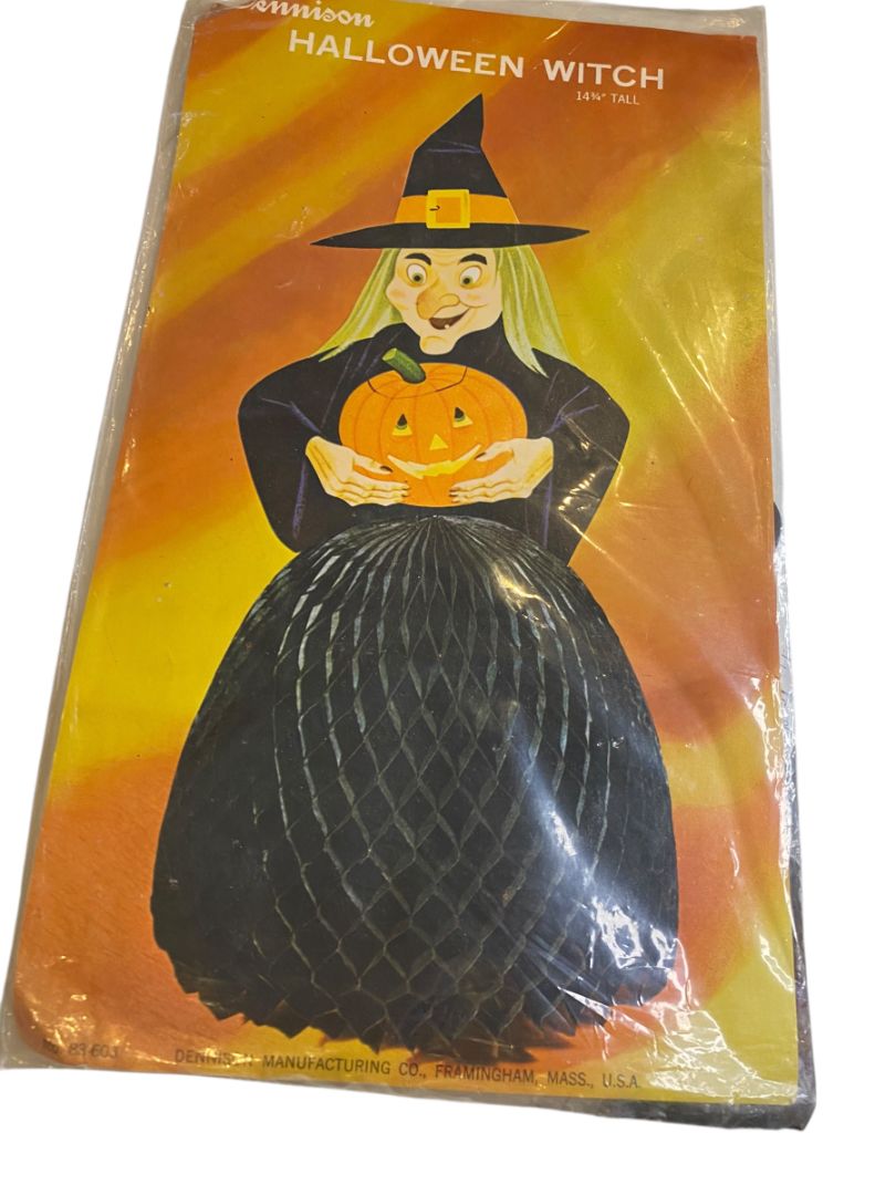 Vintage Dennison Halloween Witch Honeycomb Centerpiece 14.75" 83-603