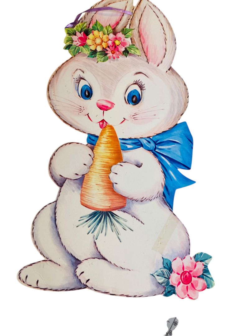 Vintage Easter White Bunny Rabbit with Carrot Diecut 16"