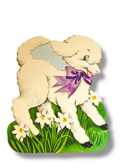 Vintage Spring Lamb Diecut Daffodils 17" Cute Retro Easter