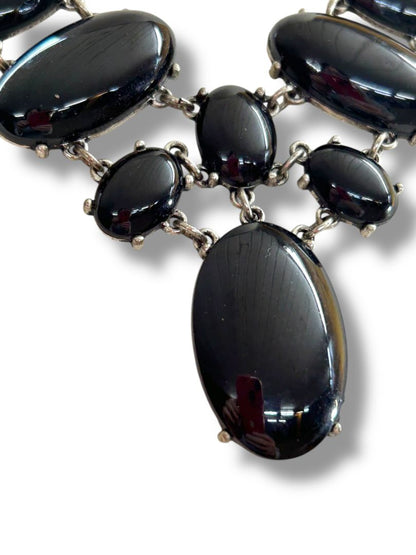 Silvertone and Black Drop Statement Necklace 18"-21"