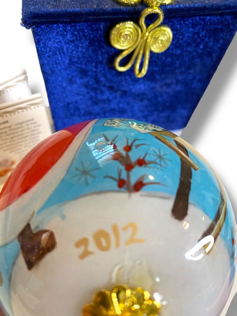 Painted Holiday Santa Glass Ball Ornament in Box 3.5" Reindeer 2012