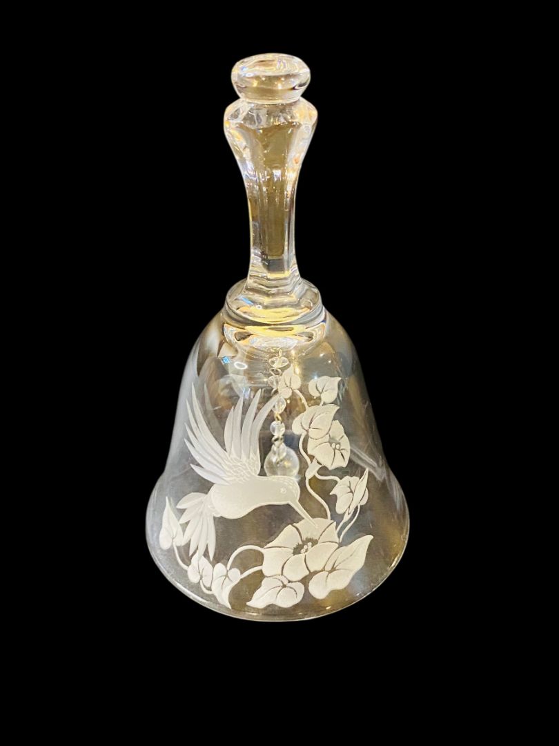 Vintage Avon Crystal Hummingbird Flower Etched Bell 5.5"h