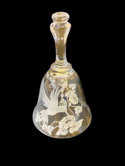 Vintage Avon Crystal Hummingbird Flower Etched Bell 5.5"h