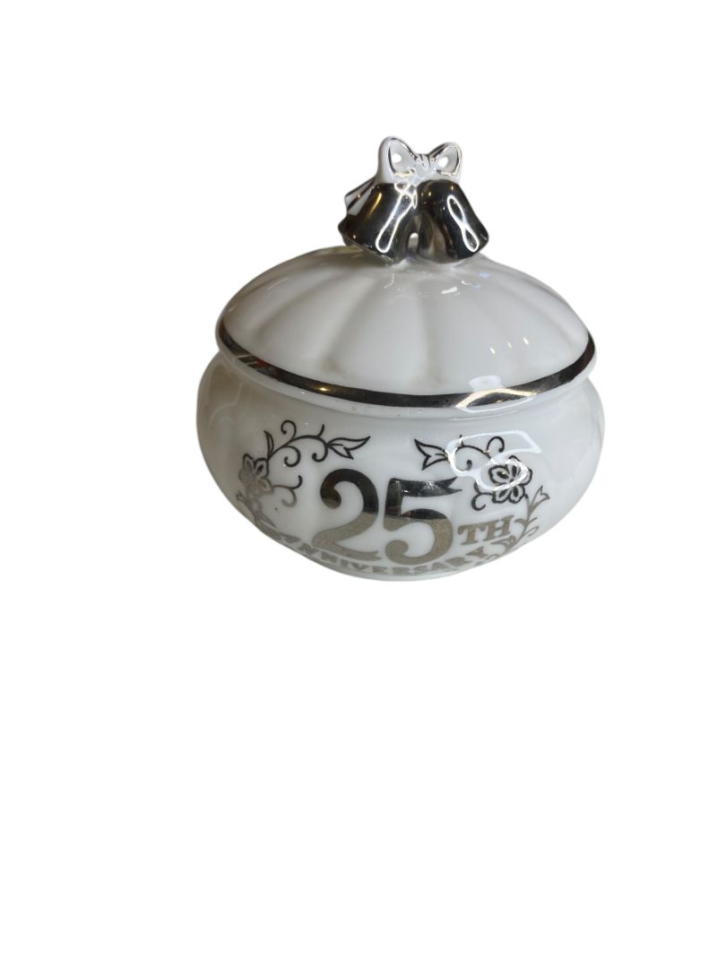 Vintage Enesco Bone China 25th Anniversary Trinket Jar Maruri Masterpiece