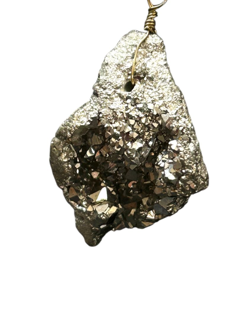 Rough Pyrite Necklace 28" Goldtone Chain 1" Stone