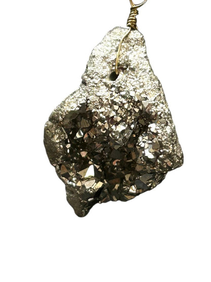 Rough Pyrite Necklace 28" Goldtone Chain 1" Stone