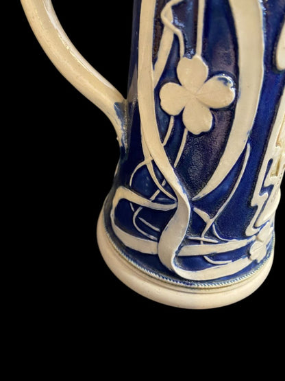 Vintage German Beer Stein Cobalt Stoneware Bier Und Scene in Relief