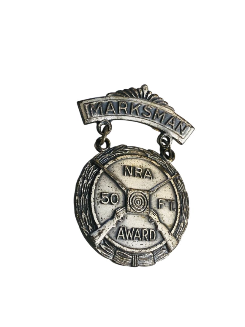 Vintage NRA Marksman 50ft Award Pin Badge Medal 1.9" Silvertone Blackinton