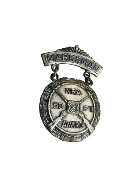 Vintage NRA Marksman 50ft Award Pin Badge Medal 1.9" Silvertone Blackinton