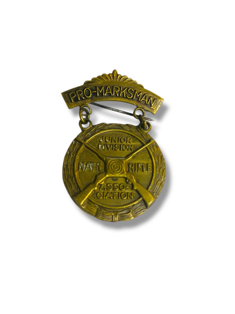 Vintage NRA Pro-Marksman Junior Division Badge Pin Medal 1.75" Goldtone