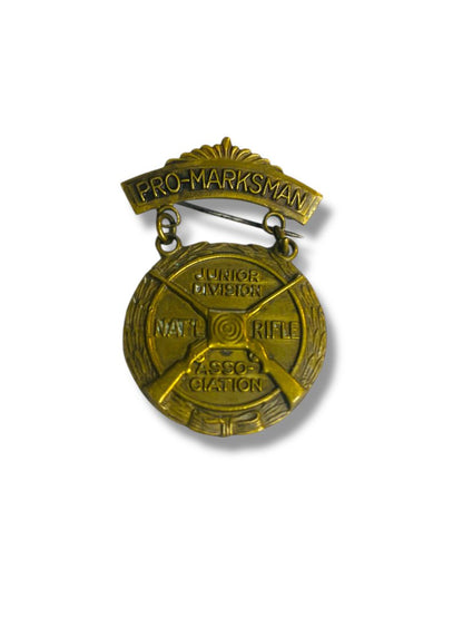 Vintage NRA Pro-Marksman Junior Division Badge Pin Medal 1.75" Goldtone