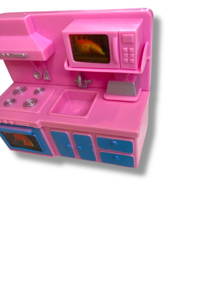 Dollhouse Miniature Pink Kitchen Sink Oven Microwave 3.75"l x 3"h