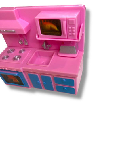 Dollhouse Miniature Pink Kitchen Sink Oven Microwave 3.75"l x 3"h