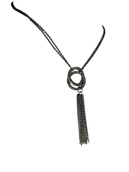 Pewter Color Dual Chain 17" Necklace with Tassel