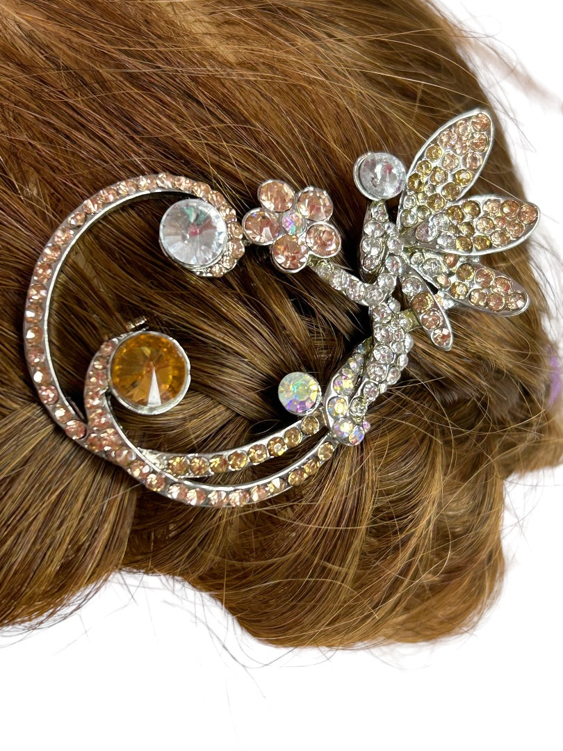 Multicolor Rhinestone 3.5" Hair Clip Hair Accessory Formal Silvertone