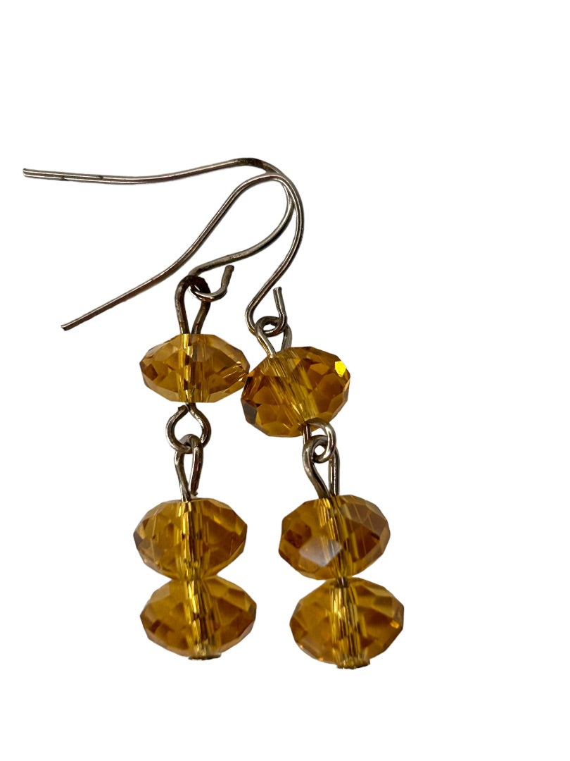 Yellow Faceted Bead Drop Earrings Pierced Hook 1" Drop Dangle